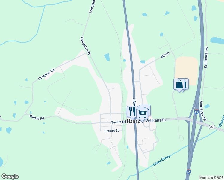 map of restaurants, bars, coffee shops, grocery stores, and more near 100-798 North Livingston Street in Hanson