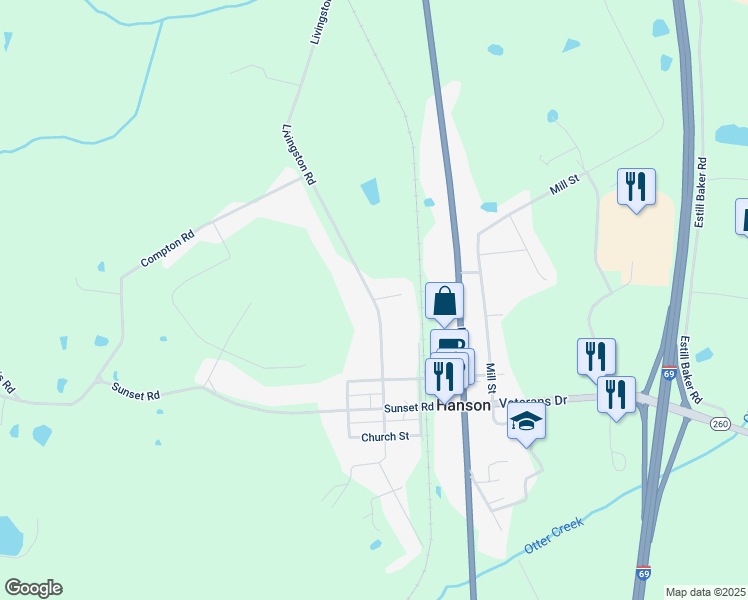 map of restaurants, bars, coffee shops, grocery stores, and more near 798 N Livingston St in Hanson