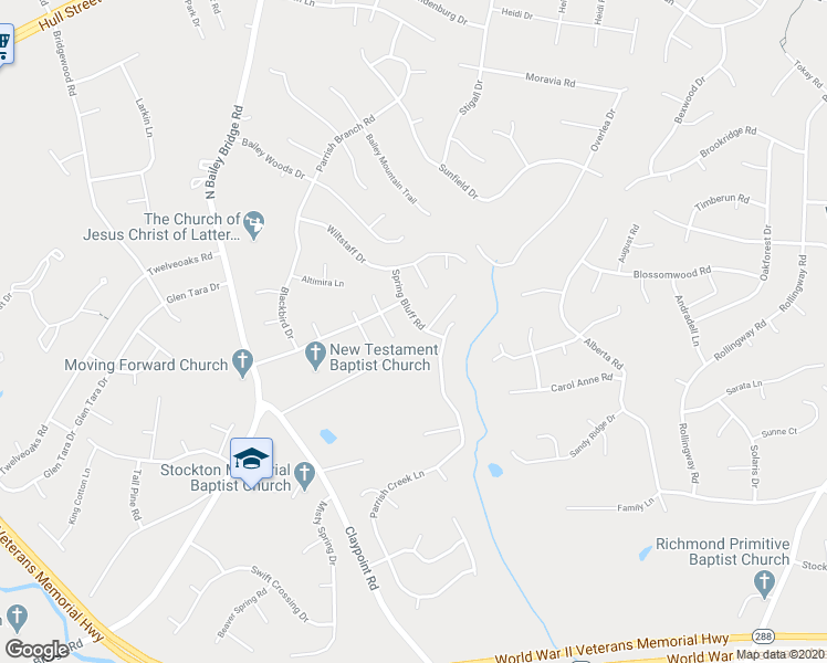 map of restaurants, bars, coffee shops, grocery stores, and more near 5124 Spring Bluff Road in Midlothian