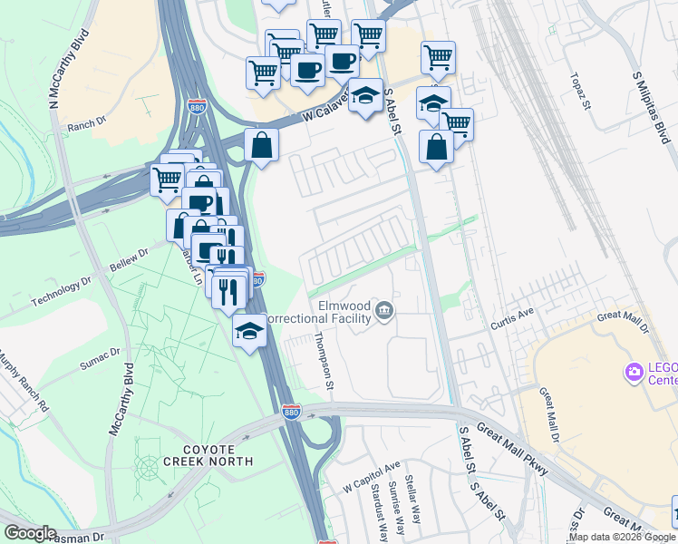 map of restaurants, bars, coffee shops, grocery stores, and more near in Milpitas