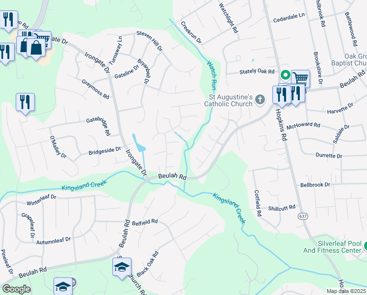 map of restaurants, bars, coffee shops, grocery stores, and more near 4703 Mason Rest Court in Richmond