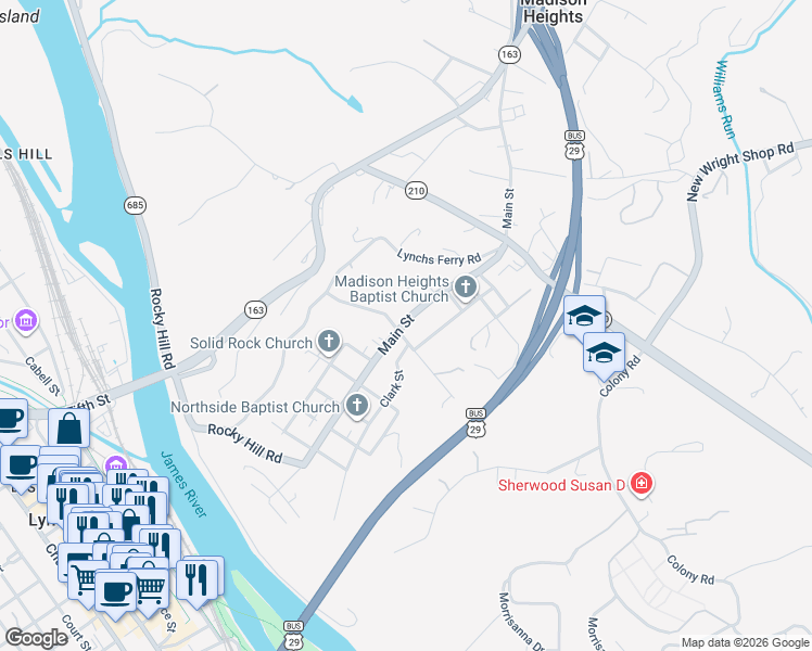 map of restaurants, bars, coffee shops, grocery stores, and more near 395 State Route 1006 in Madison Heights