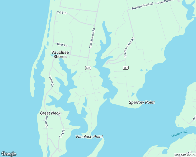 map of restaurants, bars, coffee shops, grocery stores, and more near 11449 Church Neck Road in Machipongo