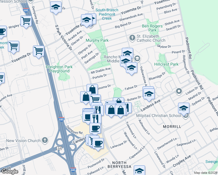 map of restaurants, bars, coffee shops, grocery stores, and more near 1200 Clear Lake Court in Milpitas