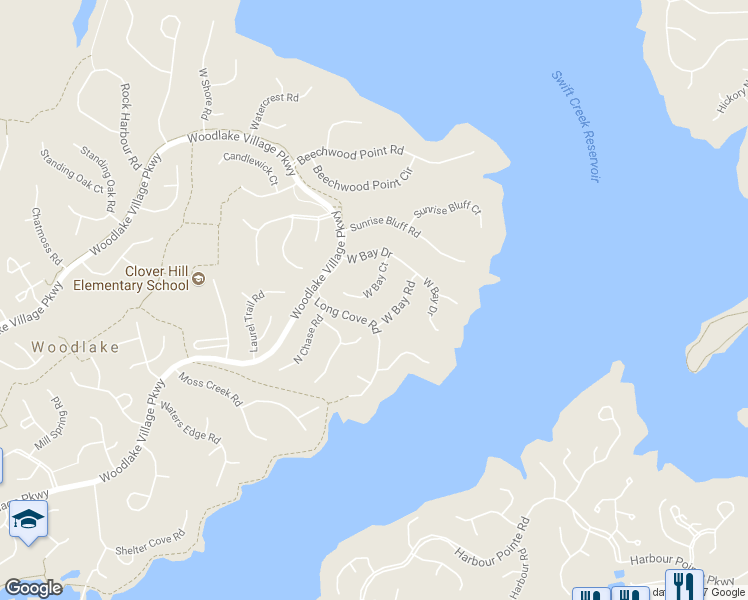 map of restaurants, bars, coffee shops, grocery stores, and more near 5509 West Bay Court in Midlothian
