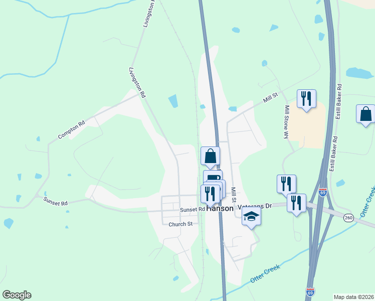 map of restaurants, bars, coffee shops, grocery stores, and more near 100-798 North Livingston Street in Hanson