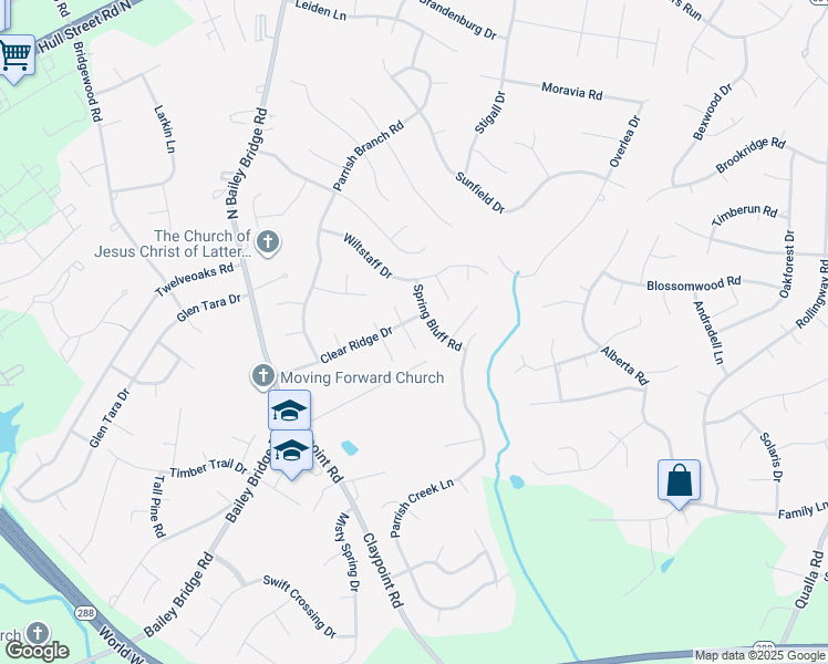 map of restaurants, bars, coffee shops, grocery stores, and more near 5107 Morning Dove Mews in Midlothian