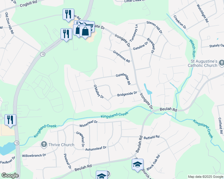 map of restaurants, bars, coffee shops, grocery stores, and more near 5418 Koufax Drive in Richmond