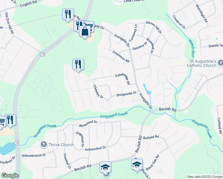 map of restaurants, bars, coffee shops, grocery stores, and more near 5418 Koufax Drive in Richmond