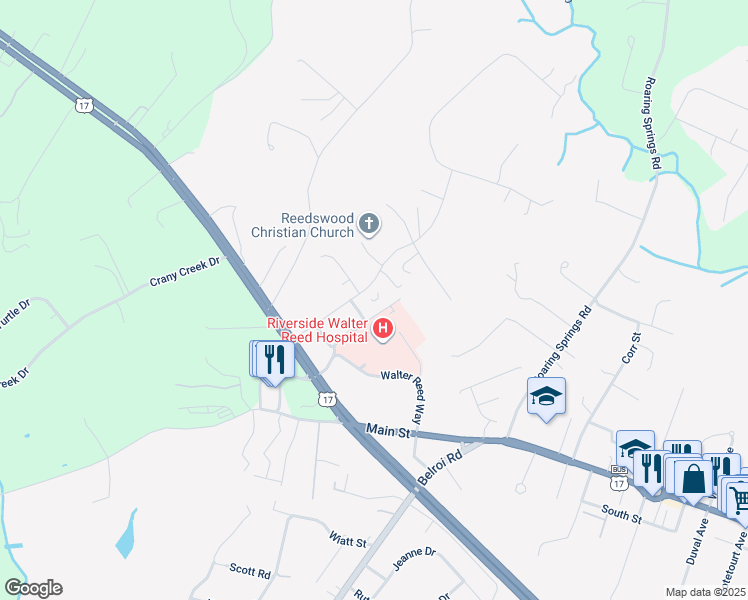 map of restaurants, bars, coffee shops, grocery stores, and more near 7668 Meredith Drive in Gloucester