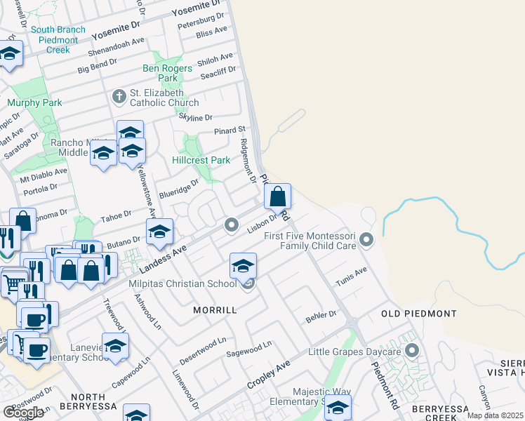 map of restaurants, bars, coffee shops, grocery stores, and more near 3388 Landess Avenue in San Jose