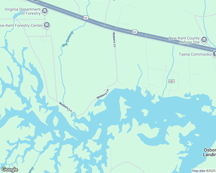 map of restaurants, bars, coffee shops, grocery stores, and more near Webers Lane in New Kent County