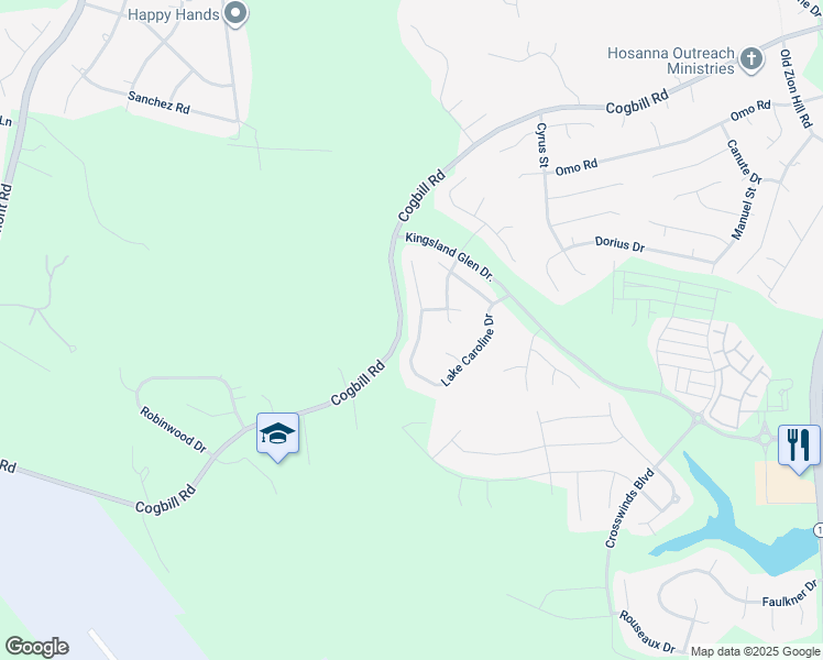 map of restaurants, bars, coffee shops, grocery stores, and more near 7031 Lake Caroline Dr in Chesterfield