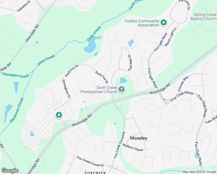 map of restaurants, bars, coffee shops, grocery stores, and more near 5818 Swift Fox Drive in Moseley
