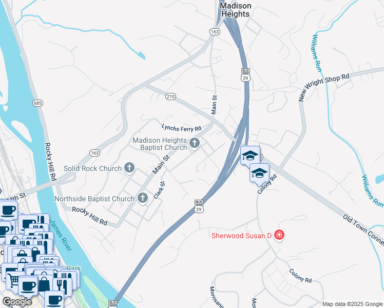 map of restaurants, bars, coffee shops, grocery stores, and more near 110 Warwick Street in Madison Heights