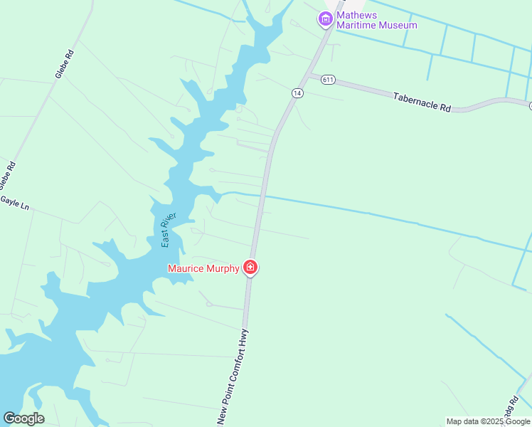 map of restaurants, bars, coffee shops, grocery stores, and more near 1131 New Point Comfort Highway in Mathews