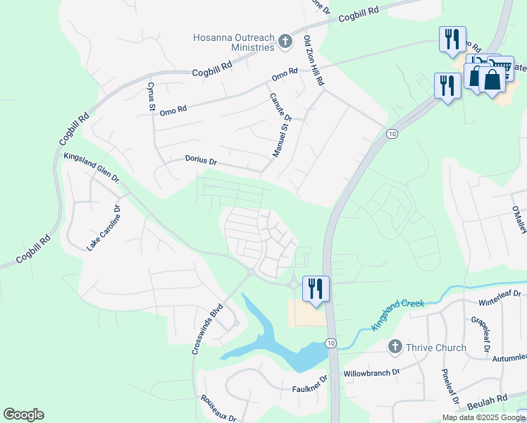 map of restaurants, bars, coffee shops, grocery stores, and more near 6300 Cakebread Court in Ampthill