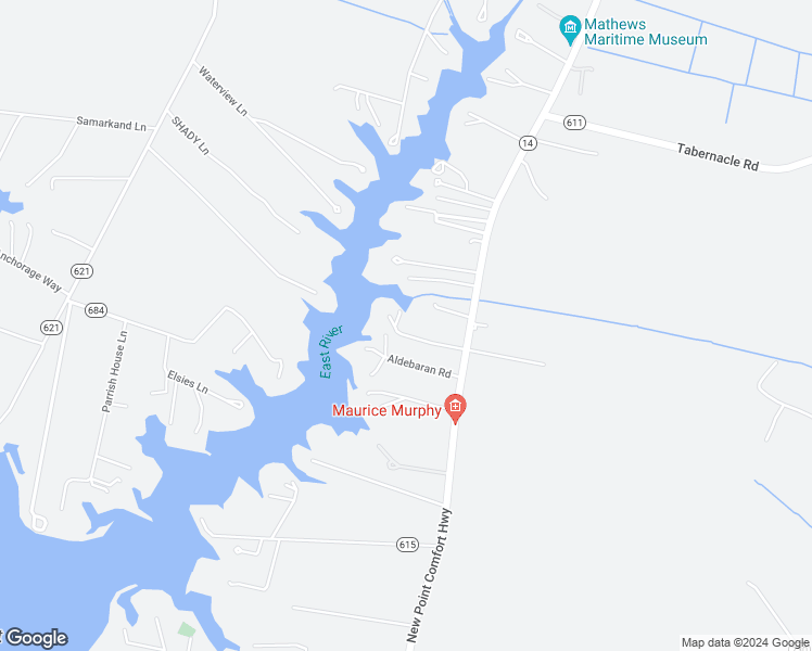 map of restaurants, bars, coffee shops, grocery stores, and more near 1186 New Point Comfort Highway in Mathews