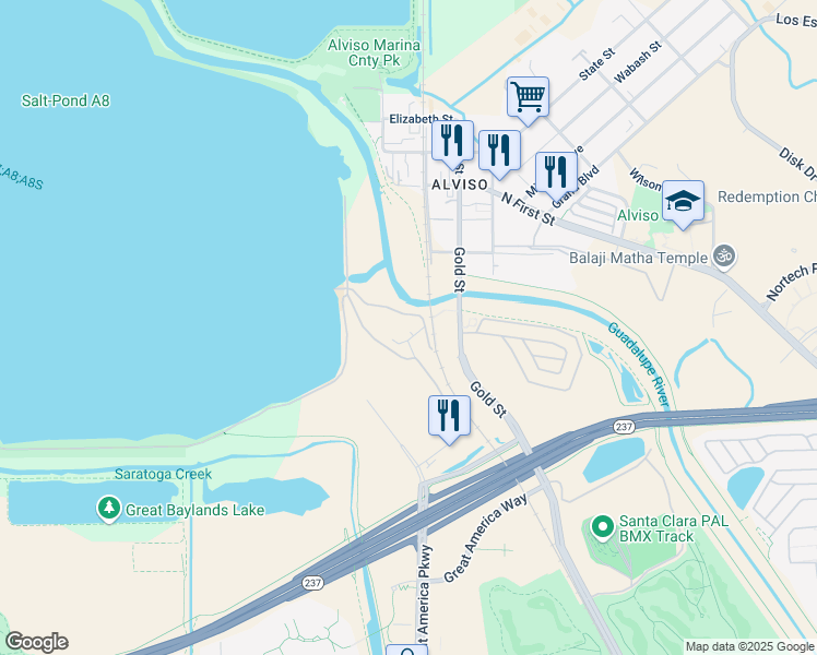map of restaurants, bars, coffee shops, grocery stores, and more near 656 America Center Court in San Jose