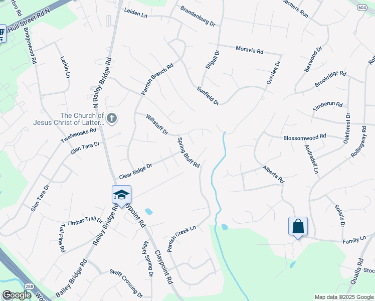 map of restaurants, bars, coffee shops, grocery stores, and more near 5101 Spring Bluff Road in Midlothian