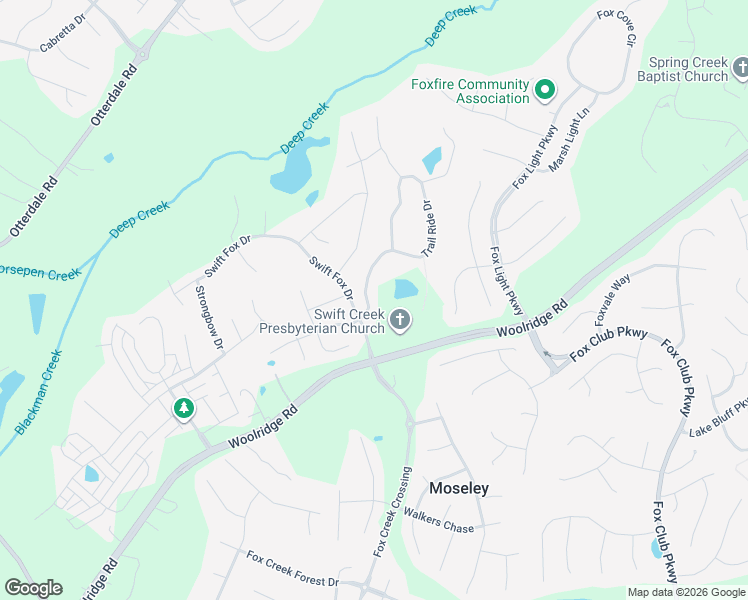 map of restaurants, bars, coffee shops, grocery stores, and more near 5913 Trail Ride Drive in Moseley