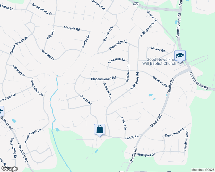 map of restaurants, bars, coffee shops, grocery stores, and more near 5125 Andradell Lane in Chesterfield