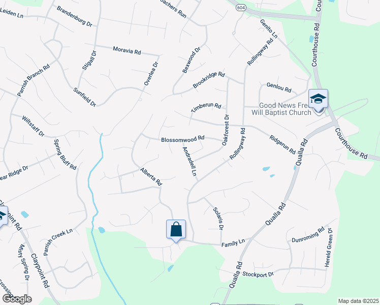 map of restaurants, bars, coffee shops, grocery stores, and more near 5125 Andradell Lane in Chesterfield