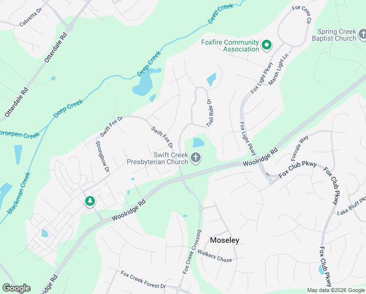 map of restaurants, bars, coffee shops, grocery stores, and more near 5913 Trail Ride Drive in Moseley