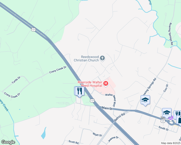 map of restaurants, bars, coffee shops, grocery stores, and more near 7602 Meredith Drive in Gloucester