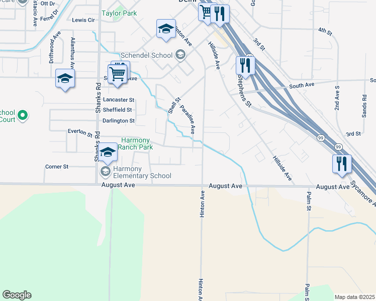 map of restaurants, bars, coffee shops, grocery stores, and more near 9169 Paradise Court in Delhi