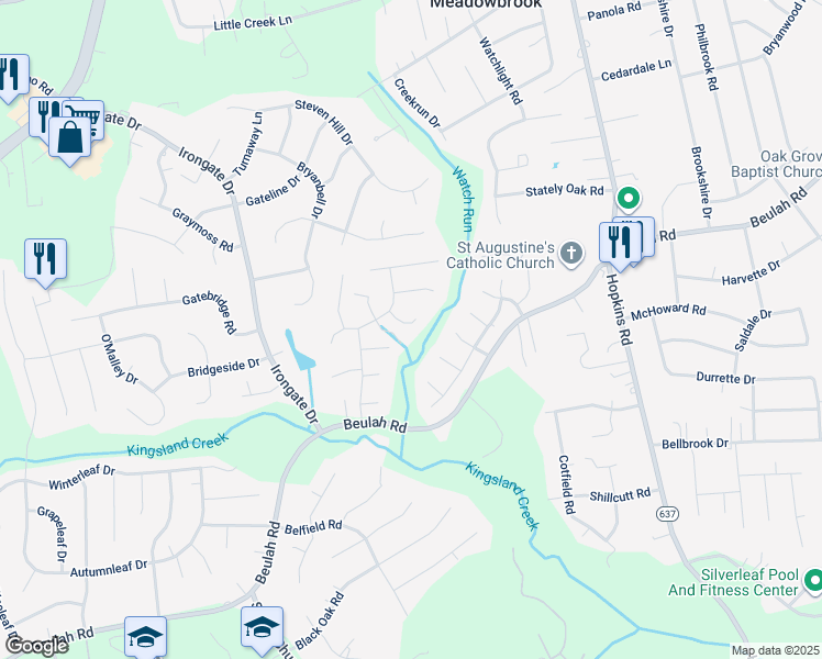 map of restaurants, bars, coffee shops, grocery stores, and more near 4609 Mason Dale Court in Richmond