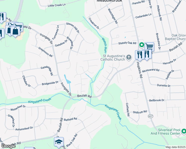 map of restaurants, bars, coffee shops, grocery stores, and more near 4609 Mason Dale Court in Richmond