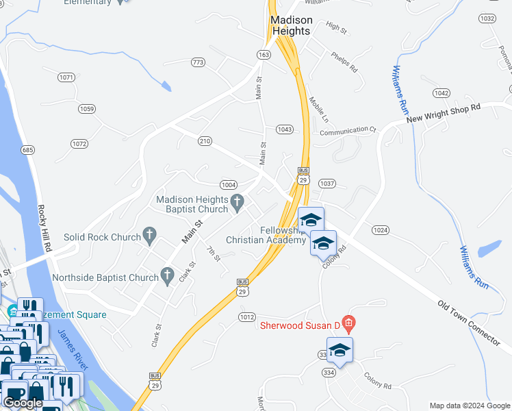 map of restaurants, bars, coffee shops, grocery stores, and more near 100 Chesapeake Drive in Madison Heights
