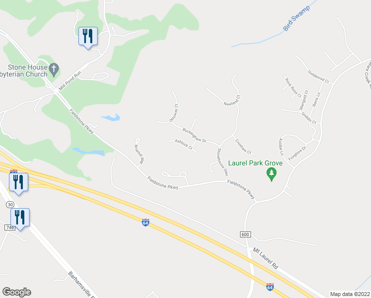 map of restaurants, bars, coffee shops, grocery stores, and more near 9401 Ashlock Court in Toano