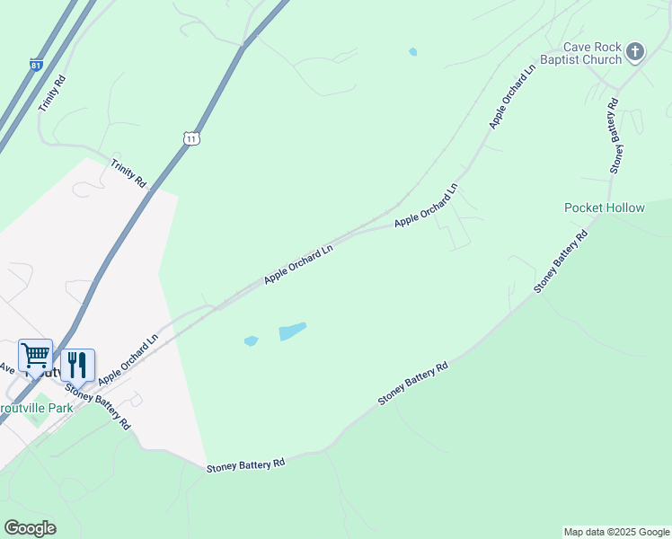 map of restaurants, bars, coffee shops, grocery stores, and more near 764 Apple Orchard Lane in Troutville