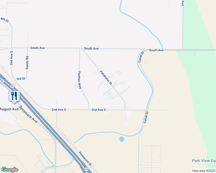 map of restaurants, bars, coffee shops, grocery stores, and more near 9203 Petaluma Street in Delhi