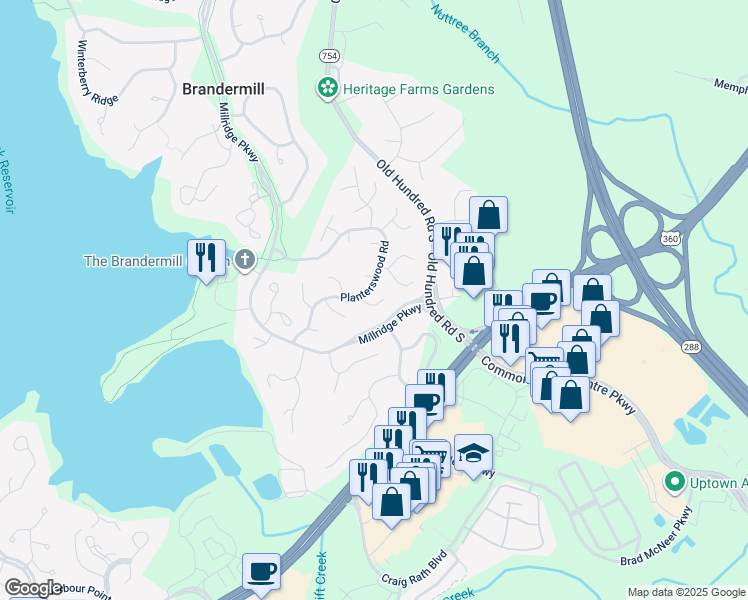 map of restaurants, bars, coffee shops, grocery stores, and more near 13208 Gate Post Court in Midlothian