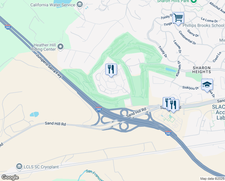 map of restaurants, bars, coffee shops, grocery stores, and more near 3000 Sand Hill Road in Menlo Park