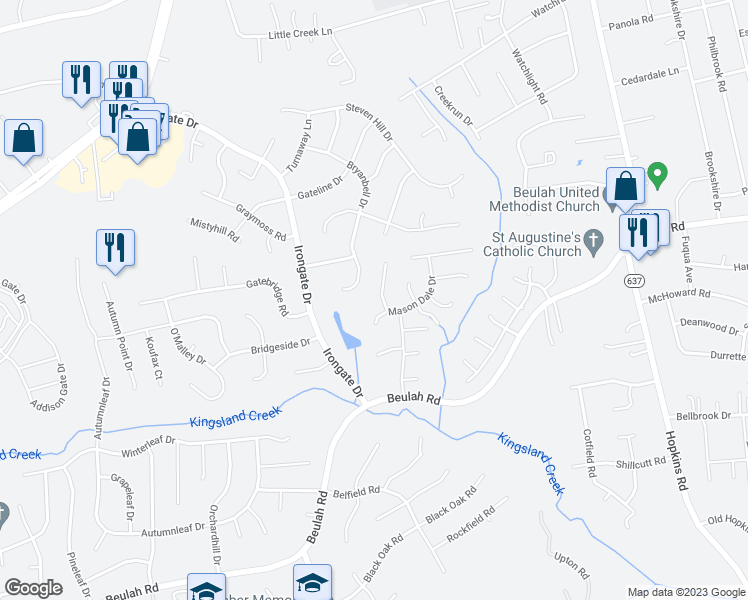 map of restaurants, bars, coffee shops, grocery stores, and more near 6718 Mason Dale Place in Richmond