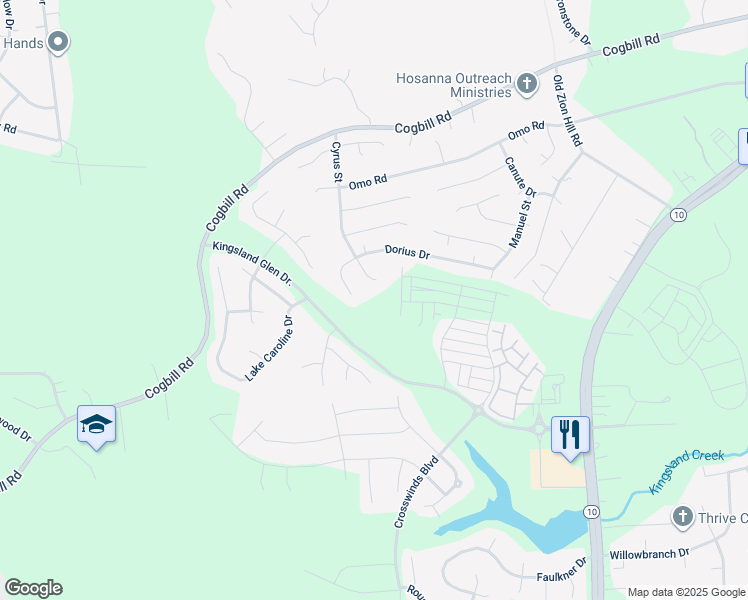 map of restaurants, bars, coffee shops, grocery stores, and more near 6443 Dorius Drive in Richmond