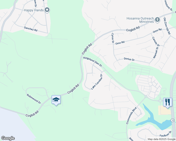 map of restaurants, bars, coffee shops, grocery stores, and more near 7106 Lake Caroline Drive in Chesterfield