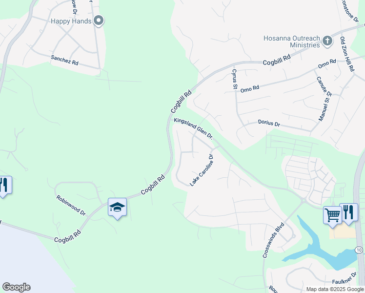 map of restaurants, bars, coffee shops, grocery stores, and more near 7106 Lake Caroline Drive in Chesterfield