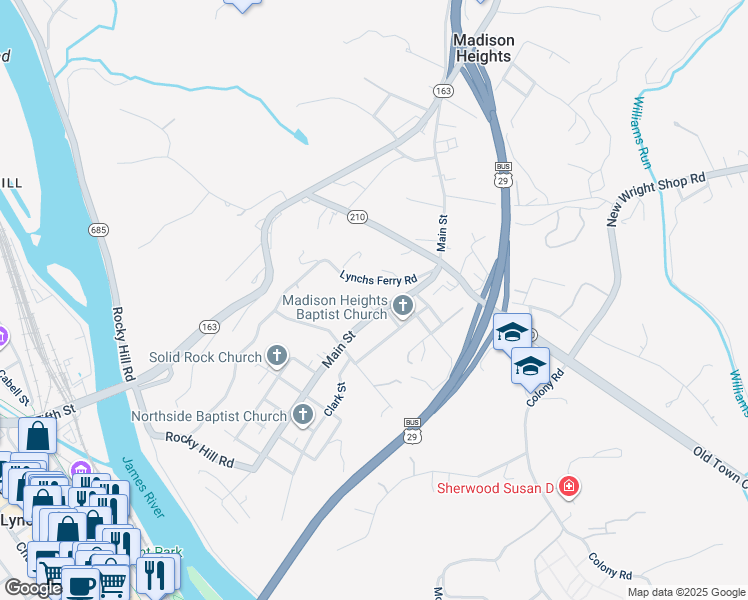 map of restaurants, bars, coffee shops, grocery stores, and more near 129 8th Street in Madison Heights