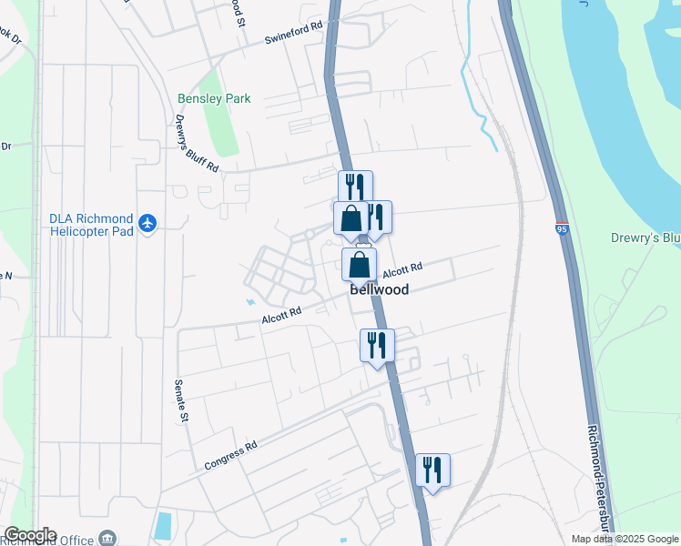 map of restaurants, bars, coffee shops, grocery stores, and more near 7310 Taw Street in Richmond