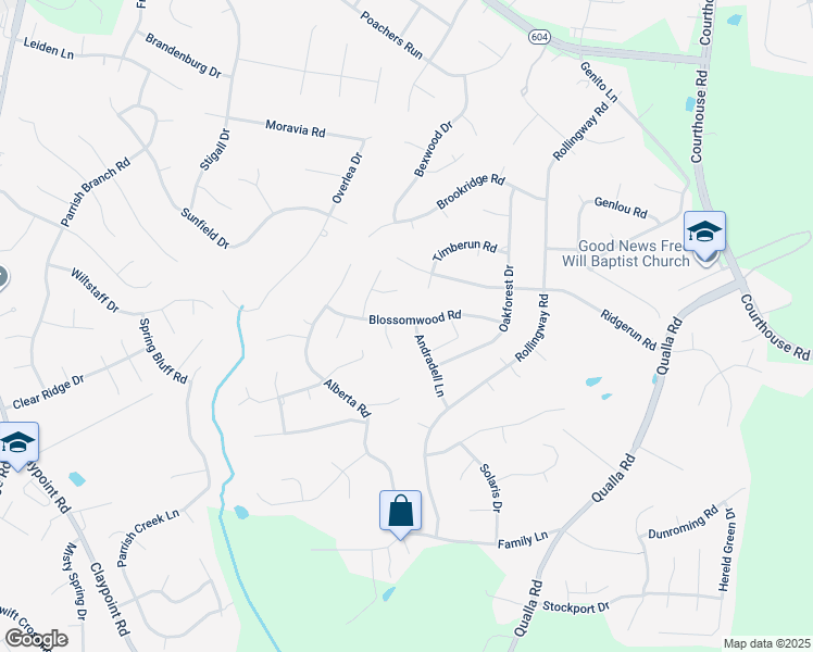 map of restaurants, bars, coffee shops, grocery stores, and more near 10801 Blossomwood Road in Chesterfield