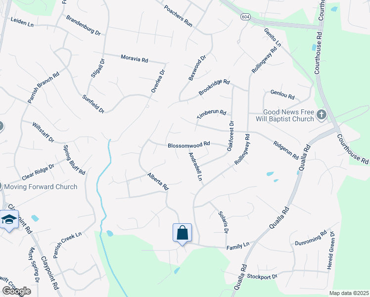 map of restaurants, bars, coffee shops, grocery stores, and more near 10801 Blossomwood Road in Chesterfield