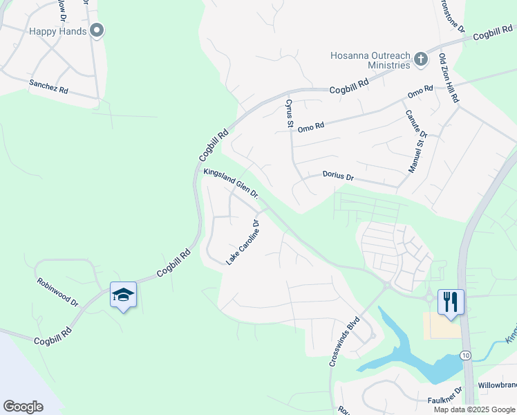 map of restaurants, bars, coffee shops, grocery stores, and more near 6400 Kingsland Creek Lane in Chesterfield