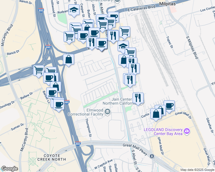map of restaurants, bars, coffee shops, grocery stores, and more near 690 Claridad Loop in Milpitas
