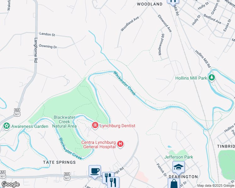 map of restaurants, bars, coffee shops, grocery stores, and more near 1936 Hillsdale Road in Lynchburg