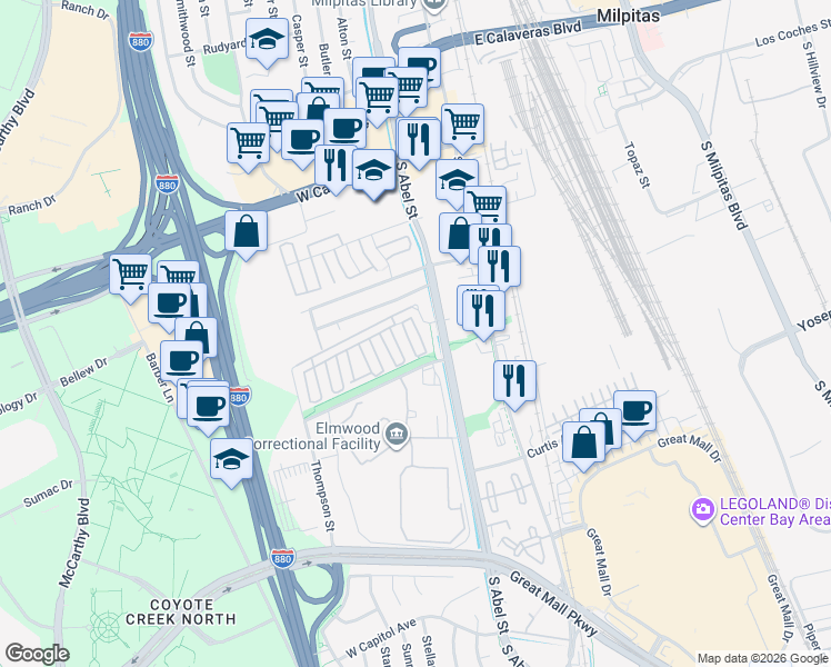 map of restaurants, bars, coffee shops, grocery stores, and more near 745 Mente Linda Loop in Milpitas